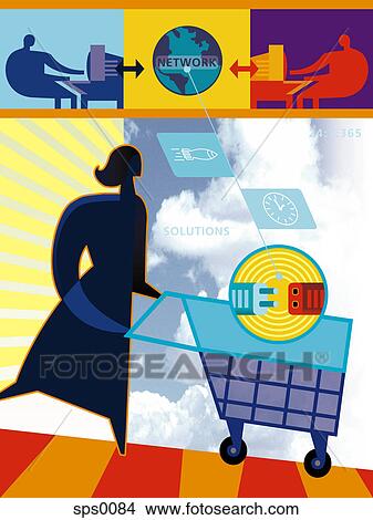 An illustration of online shopping aided by network solutions View Large Illustration Stock Illustration - An illustration of online shopping aided by network solutions. Fotosearch