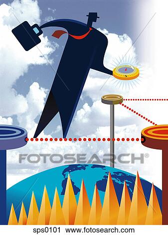 A businessman holding a compass View Large Illustration Clip Art - A businessman holding a compass. Fotosearch