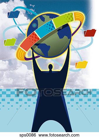 Stock Illustration - A man and global connection through the world wide web. Fotosearch