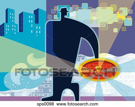 Stock Illustration - A man holding a glowing diamond. Fotosearch
