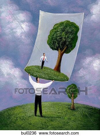 Businessman looking at poster of himself in front of tree View Large Illustration Stock Illustration - Businessman looking at poster of himself in front of tree. Fotosearch