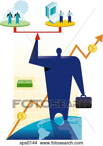 Stock Illustration - A business investor balancing blue collar and white collar workers. Fotosearch