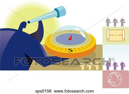 A businessman holding a compass while looking through a telescope View Large Illustration Stock Illustration - A businessman holding a compass while looking through a telescope. Fotosearch