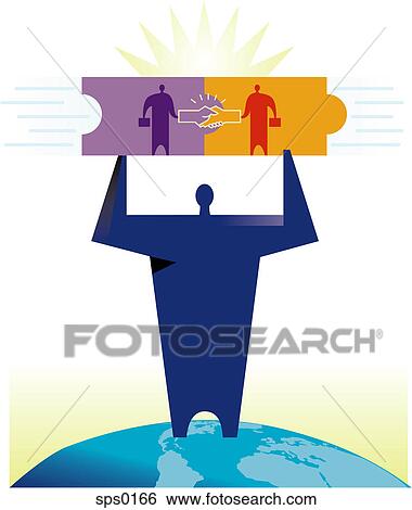 Stock Illustration - An illustration of a merger between two companies. Fotosearch