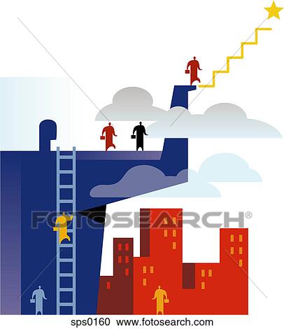 Clipart - An illustration of employees climbing the corporate ladder. Fotosearch