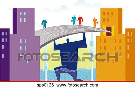 Stock Illustration - Businessmen meeting on a bridge. Fotosearch