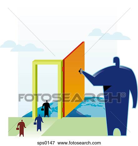 Businessmen Walking Through The Door Of Opportunity Being Held
