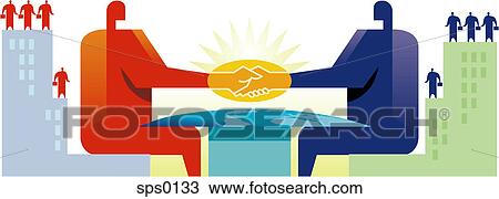 Drawing - A hand shake concluding a business deal. Fotosearch