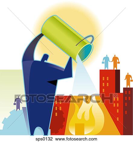 A man putting out a fire View Large Illustration Drawing - A man putting out a fire. Fotosearch