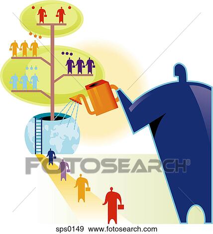A man waters a tree with people standing on the branches View Large Illustration Stock Illustration - A man waters a tree with people standing on the branches. Fotosearch