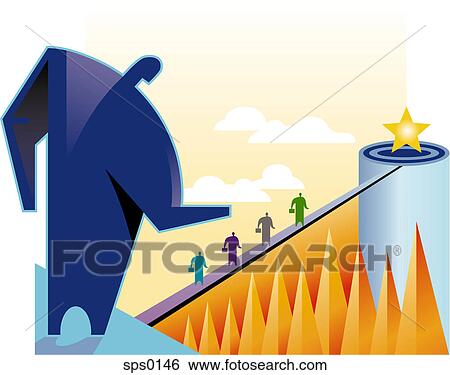 Stock Illustration - Businessmen walking along a bridge toward a star. Fotosearch