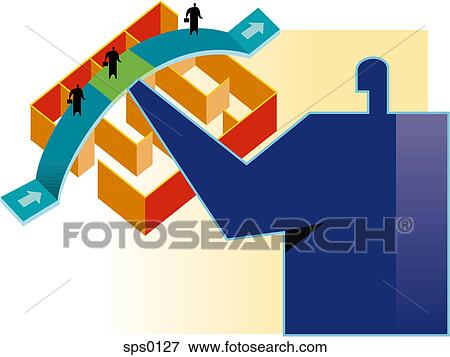 Stock Illustration - Men walking on a path over a maze. Fotosearch