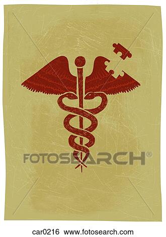 Stock Illustration - A caduceus with a puzzle piece missing from it. Fotosearch