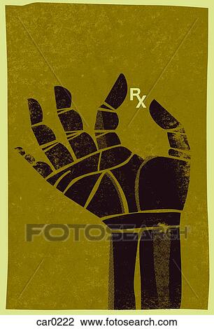 Drawing - A human hand holding the letter RX. Fotosearch