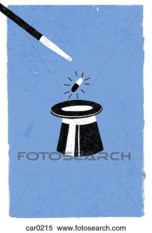 A magic wand pointing to a pill coming out of magic hat View Large Illustration Stock Illustration - A magic wand pointing to a pill coming out of magic hat. Fotosearch