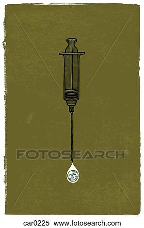 A syringe with a drip of medicine that has a globe in it View Large Illustration Stock Illustration - A syringe with a drip of medicine that has a globe in it. Fotosearch