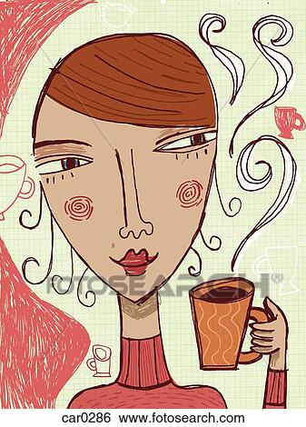 Stock Illustration - A woman holding a cup of hot beverage. Fotosearch
