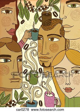 Five people enjoying coffee View Large Illustration Stock Illustration - Five people enjoying coffee. Fotosearch