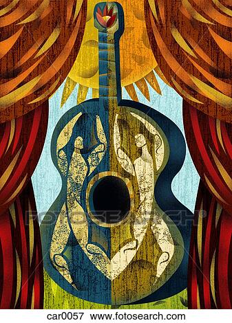 A guitar with outline of two people in it View Large Illustration Stock Illustration - A guitar with outline of two people in it. Fotosearch