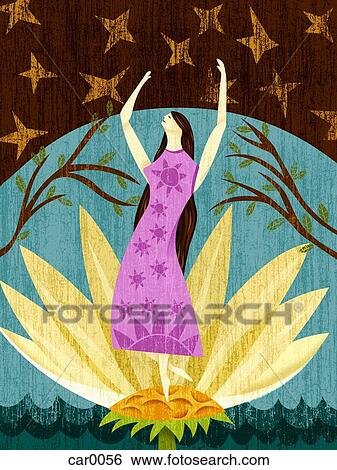 Stock Illustration - A woman standing in the middle of a flower, full length. Fotosearch