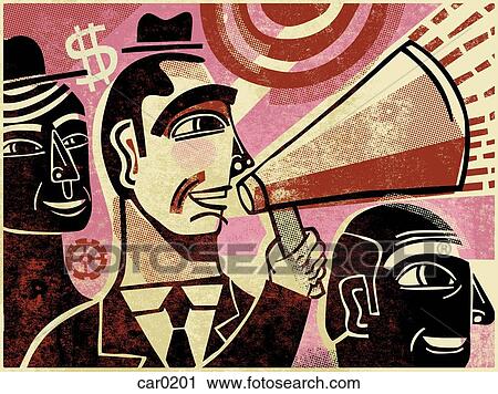 Clip Art - Businessman speaking through a blow horn. Fotosearch