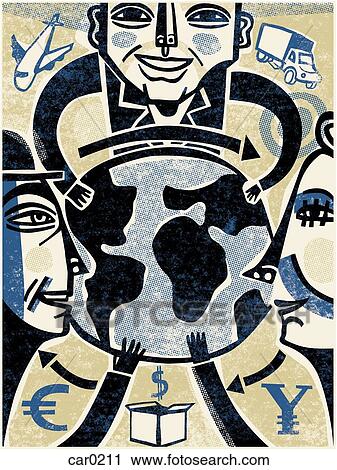 Clip Art - Three businessmen turning the earth around. Fotosearch