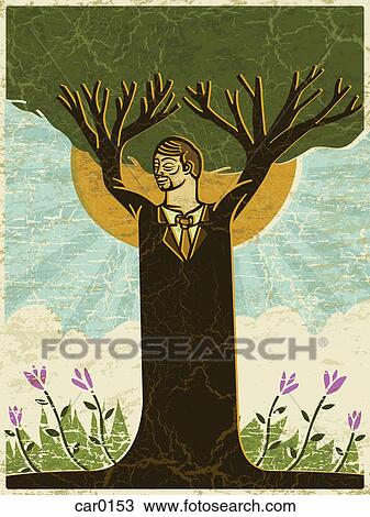 A man with a tree trunk for body and branches as arms View Large Illustration Drawing - A man with a tree trunk for body and branches as arms. Fotosearch