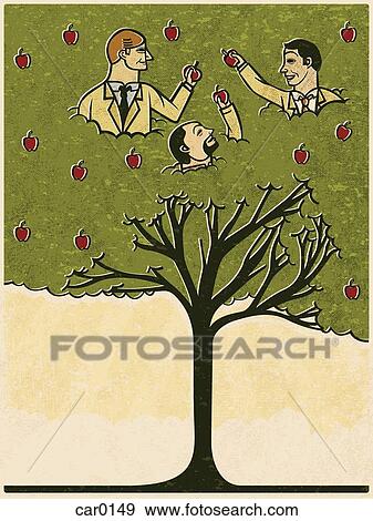 Three men picking apples from a tree View Large Illustration Stock Illustration - Three men picking apples from a tree. Fotosearch