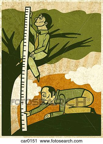 Clip Art - Two men measuring the height of a tree. Fotosearch