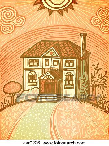 Stock Illustration - A big house with a large lawn. Fotosearch