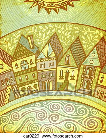 Stock Illustration - A row of houses very close together. Fotosearch
