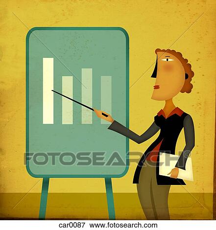 Stock Illustration - A businesswoman pointing to a chart. Fotosearch
