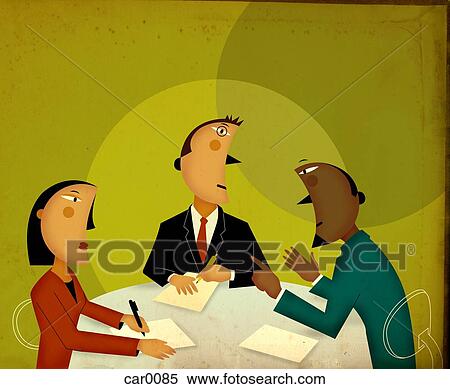 Stock Illustration - Three business people having a discussion. Fotosearch