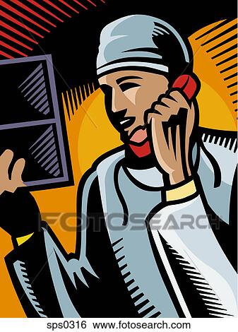 Stock Illustration - A doctor talking on a phone. Fotosearch