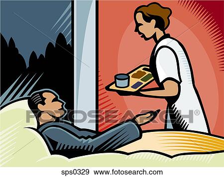Stock Illustration - A nurse bringing food to a patient. Fotosearch