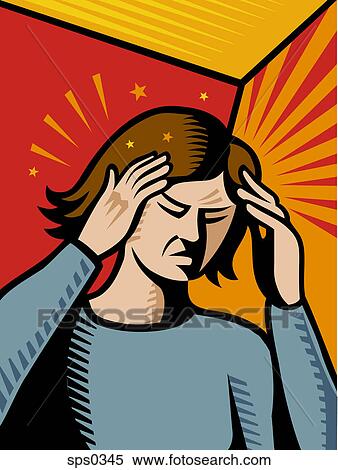 A woman having a bad migraine pain View Large Illustration Stock Illustration - A woman having a bad migraine pain. Fotosearch