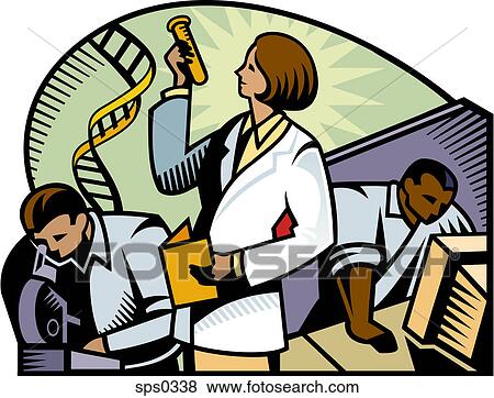 Stock Illustration - Researchers working at a medical research lab. Fotosearch