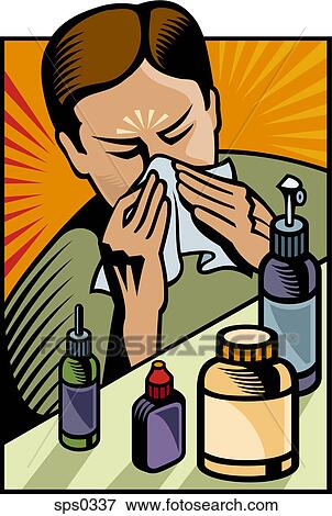 Stock Illustration - A man blowing his nose. Fotosearch