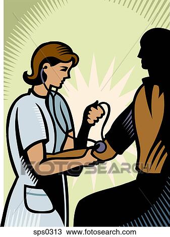 A man getting his blood pressure taken View Large Illustration Drawing - A man getting his blood pressure taken. Fotosearch