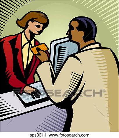 A man making a purchase with a credit card View Large Illustration Clip Art - A man making a purchase with a credit card. Fotosearch