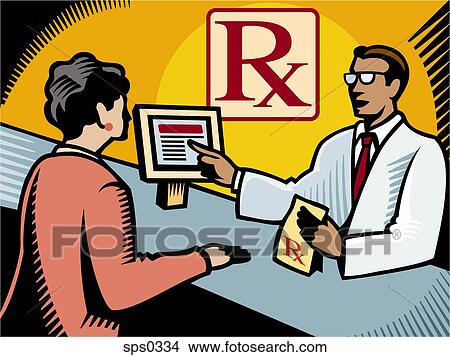 A pharmacist explaining a prescription to a customer View Large Illustration Stock Illustration - A pharmacist explaining a prescription to a customer. Fotosearch