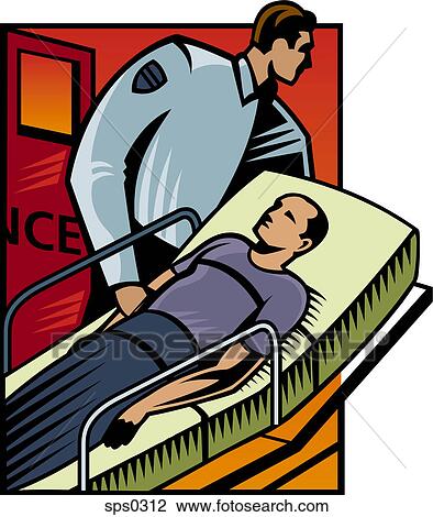 An illustration of man on a stretcher View Large Illustration Drawing - An illustration of man on a stretcher. Fotosearch