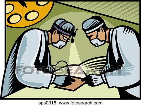 Two surgeons performing surgery on a piece of paper View Large Illustration Stock Illustration - Two surgeons performing surgery on a piece of paper. Fotosearch