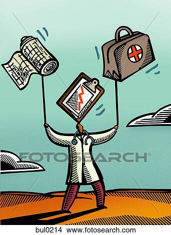 Doctor balancing different medical items View Large Illustration Stock Illustration - Doctor balancing different medical items. Fotosearch