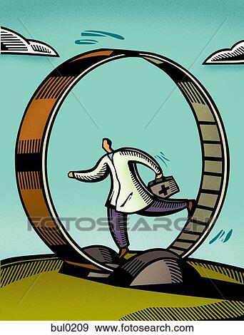 Doctor running in a gerbil wheel View Large Illustration Stock Illustration - Doctor running in a gerbil wheel. Fotosearch