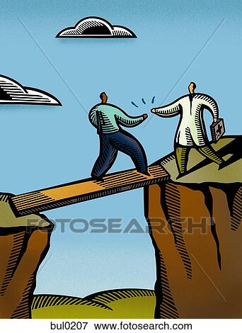 Man walking on a plank across a chasm to meet a doctor View Large Illustration Stock Illustration - Man walking on a plank across a chasm to meet a doctor. Fotosearch