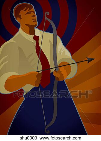A businessman holding a bow and arrow View Large Illustration Drawing - A businessman holding a bow and arrow. Fotosearch