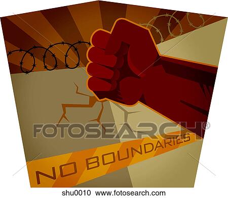 Clipart - A fist and barbed wire indicating 'no boundaries'. Fotosearch