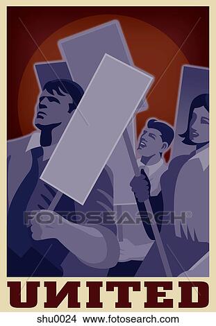 A group of demonstrators holding placards View Large Illustration Stock Illustration - A group of demonstrators holding placards. Fotosearch
