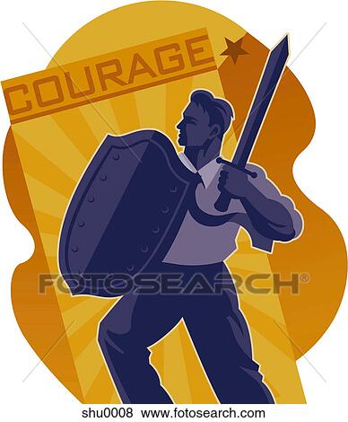 A man holding a sword and shield to display courage View Large Illustration Stock Illustration - A man holding a sword and shield to display courage. Fotosearch